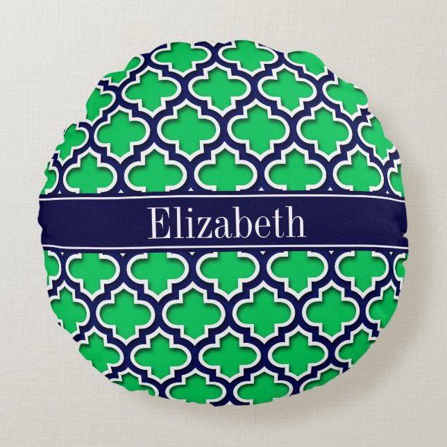 Cojín Redondo Monograma de la Marina Esmeralda Marroquí #5DS (Anverso)