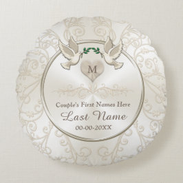 Cojín Redondo Monograma de los pájaros del amor personalizado