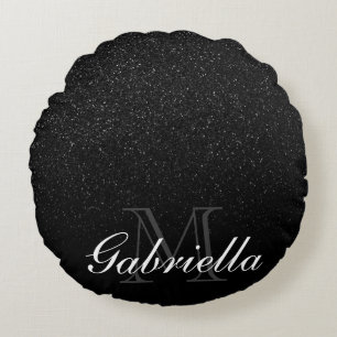 Cojín Redondo Monograma del Purpurina negro