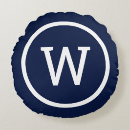 Cojín Redondo Monograma Elegante Moderno Azul Marino Preppy