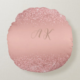 Cojín Redondo Monograma Elegante Rosa Oro Luxe Brillo