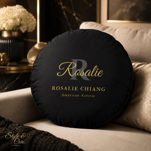 Cojín Redondo Monograma Elegante y Título de Trabajo Personaliza