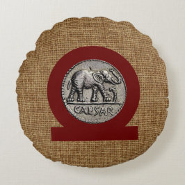 Cojín Redondo Monograma Faux Burlap Elephant Caesar Roman
