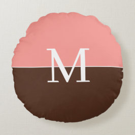 Cojín Redondo Monograma femenino rosa y marrón