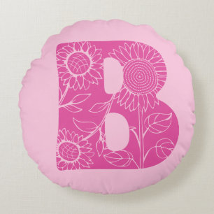 Cojín Redondo Monograma floral de la letra mayúscula B