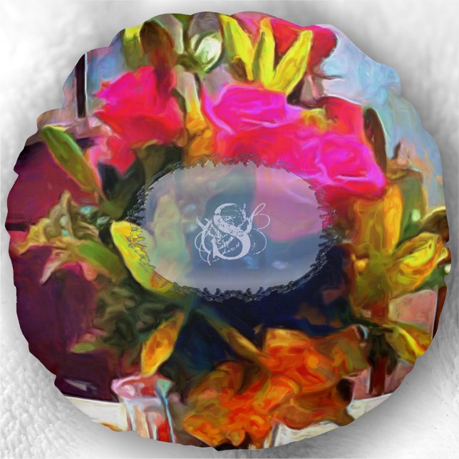 Cojín Redondo Monograma Flores de amor PM0001 (Subido por el creador)