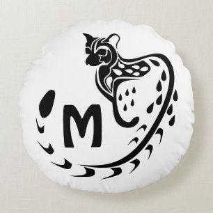 Cojín Redondo Monograma genético tribal grande con manchas
