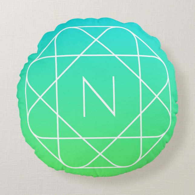 Cojín Redondo Monograma geométrico de Guay | Ombre verde azul y  (Anverso)