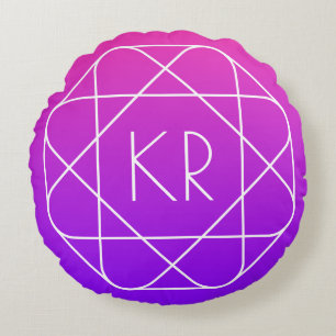 Cojín Redondo Monograma geométrico genial Violeta magenta púrp