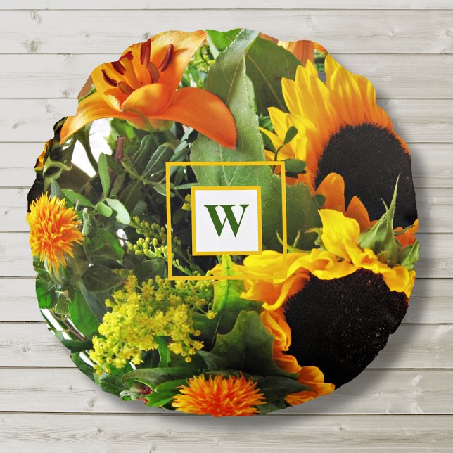 Cojín Redondo Monograma Hermoso Sunflower otoño otoño (Subido por el creador)