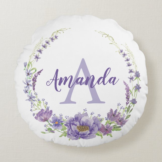 Cojín Redondo Monograma - letra A, personalizado (Anverso)