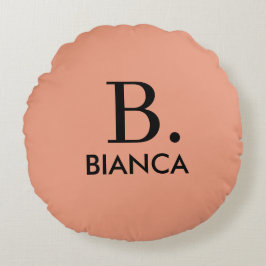 Cojín Redondo Monograma minimalista simple de coral rosa