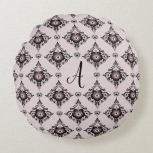 Cojín Redondo Monograma moderno elegante de lavanda floral Damas