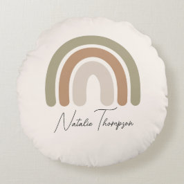 Cojín Redondo Monograma moderno vivero chicas de arco iris rosa