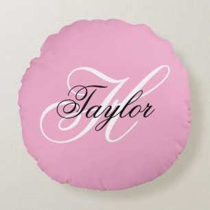 Cojín Redondo Monograma negro y blanco rosado