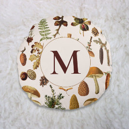 Cojín Redondo Monograma Patrón de tesoros de bosques de pino