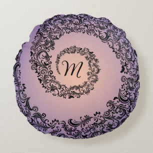 Cojín Redondo Monograma Peach and Purple Damask