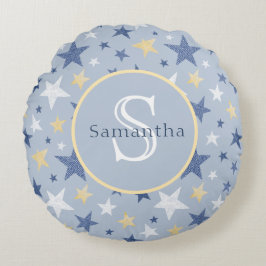 Cojín Redondo Monograma personalizado de estrellas de invierno a