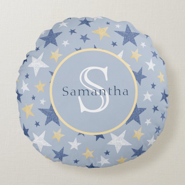 Cojín Redondo Monograma personalizado de estrellas de invierno a (Anverso)