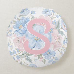 Cojín Redondo Monograma reversible rosa y azul