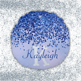 Cojín Redondo Monograma simple cepillado azul Metalizado y Purpu