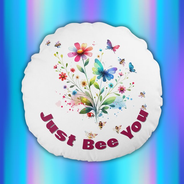 Cojín Redondo Monograma simple de acuarela floral sobre blanco (Subido por el creador)