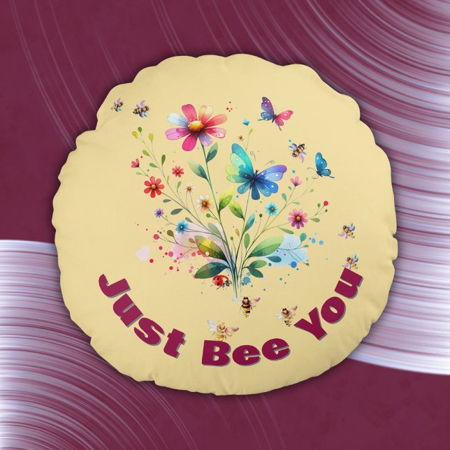 Cojín Redondo Monograma simple de acuarela floral sobre melocotó (Subido por el creador)