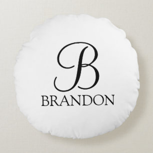 Cojín Redondo Monograma y nombre de guión personalizado clásico