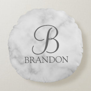 Cojín Redondo Monograma y nombre del guión personalizado de márm