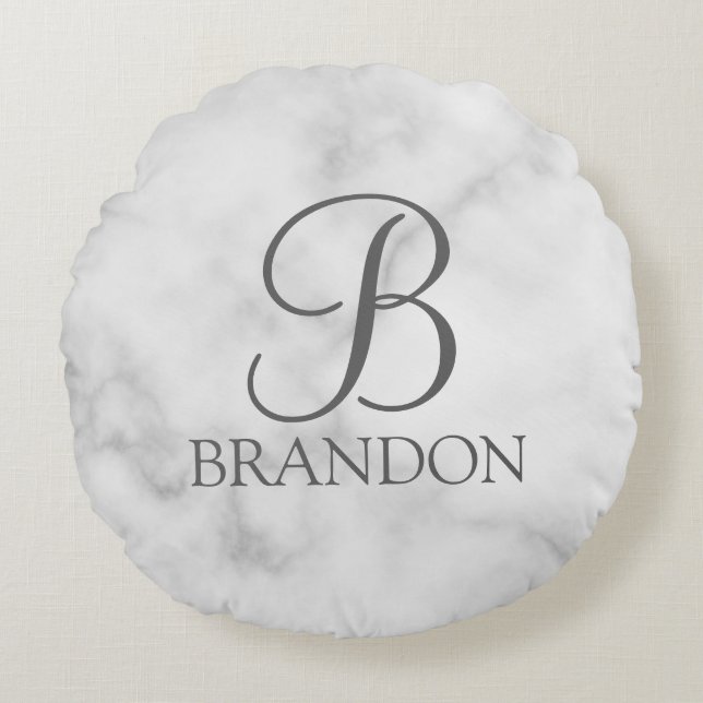 Cojín Redondo Monograma y nombre del guión personalizado de márm (Anverso)