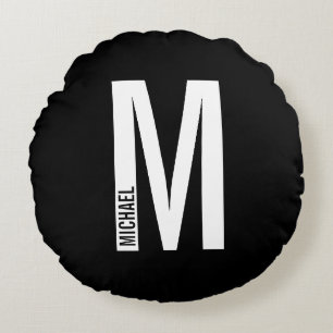 Cojín Redondo Monograma y nombre negrita personalizado moderno