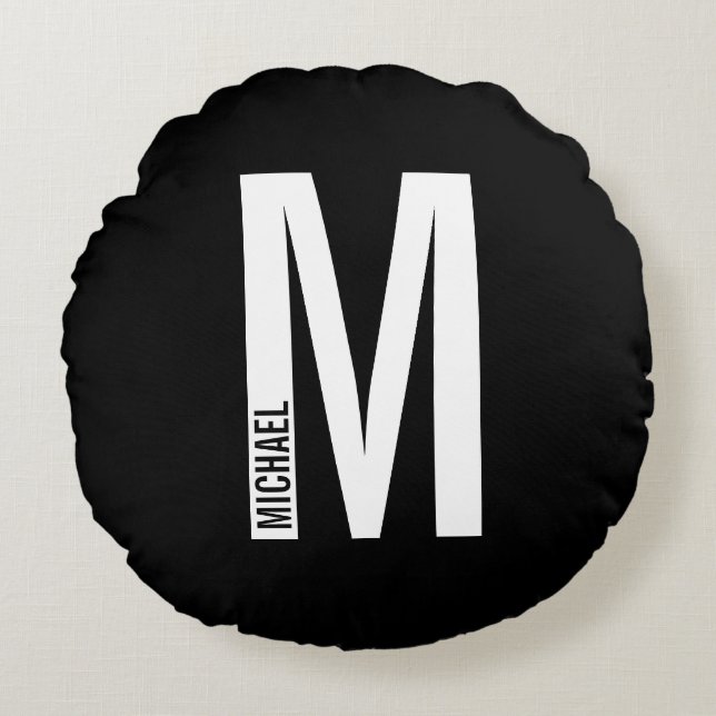 Cojín Redondo Monograma y nombre negrita personalizado moderno (Anverso)