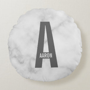 Cojín Redondo Monograma y nombre negrita personalizado moderno