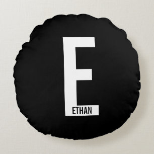 Cojín Redondo Monograma y nombre negrita personalizado moderno