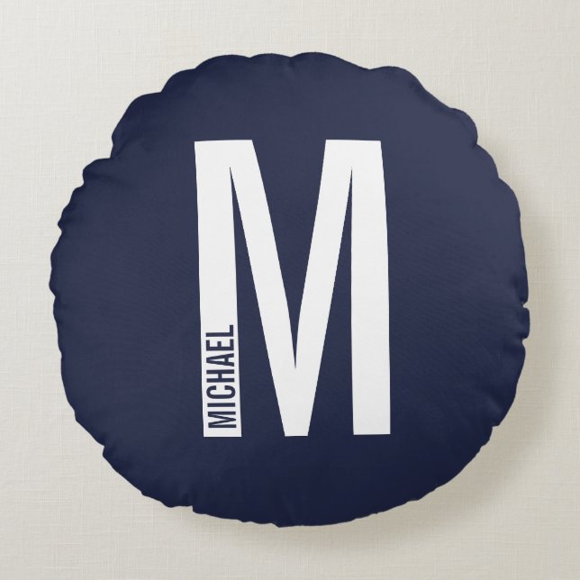 Cojín Redondo Monograma y nombre negrita personalizado moderno (Anverso)