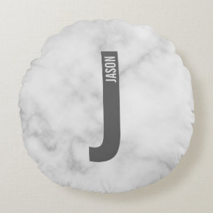 Cojín Redondo Monograma y nombre negrita personalizado moderno