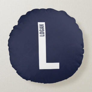 Cojín Redondo Monograma y nombre negrita personalizado moderno
