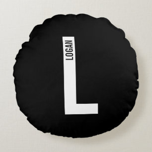 Cojín Redondo Monograma y nombre negrita personalizado moderno