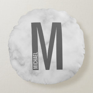 Cojín Redondo Monograma y nombre negrita personalizado moderno