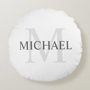 Cojín Redondo Monograma y nombre personalizados clásicos