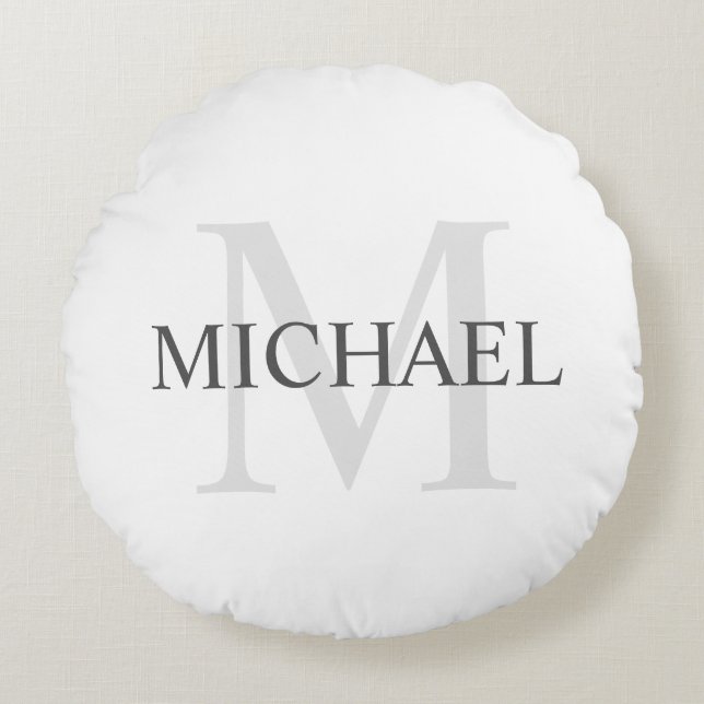 Cojín Redondo Monograma y nombre personalizados clásicos (Anverso)