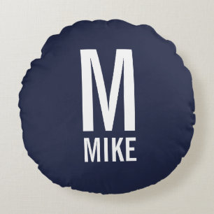 Cojín Redondo Monograma y nombre personalizados modernos
