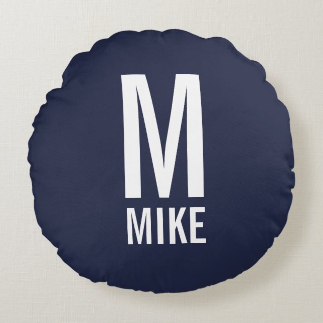 Cojín Redondo Monograma y nombre personalizados modernos (Anverso)