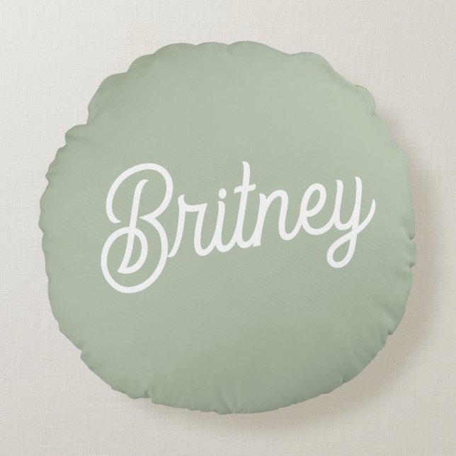 Cojín Redondo Monograma y nombre personalizados verde sabio mode (Anverso)
