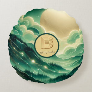 Cojín Redondo Monogramado del Purpurina Gradient Emerald Kelly G