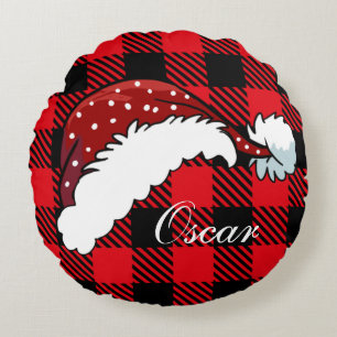 Cojín Redondo Monogramado lindo santa sombrero búfalo palidez ne