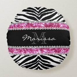 Cojín Redondo Monogrammed Faux Purpurina Bling Diamante de imita