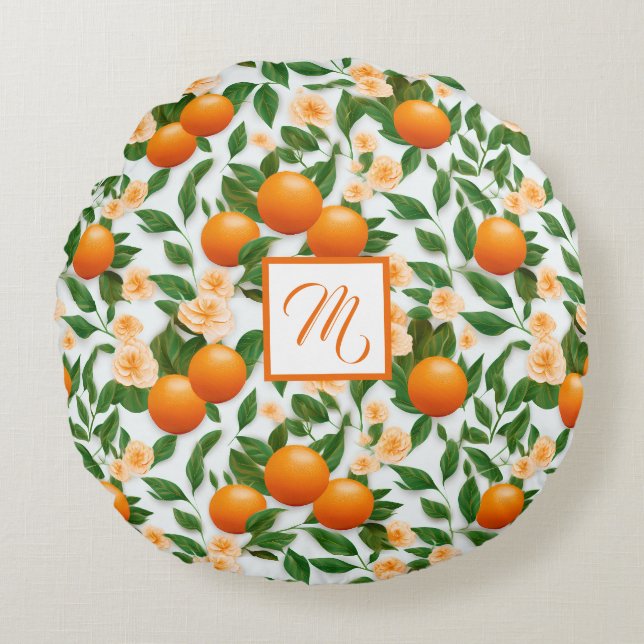 Cojín Redondo Monogrammed, Naranja de moda de Valencia (Anverso)