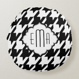 Cojín Redondo Monogramo Black And White Houndstoth