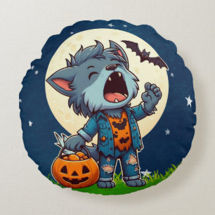 Cojín Redondo Monstruo de hombre lobo con calabaza